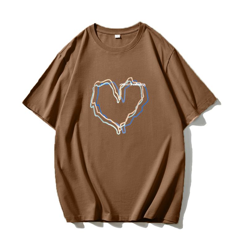 Shellsuning Loose O Neck Cotton Printed Shirts Women Summer Kawaii Heart Graphic Tees Female Casual Short Sleeve Base Black Tops