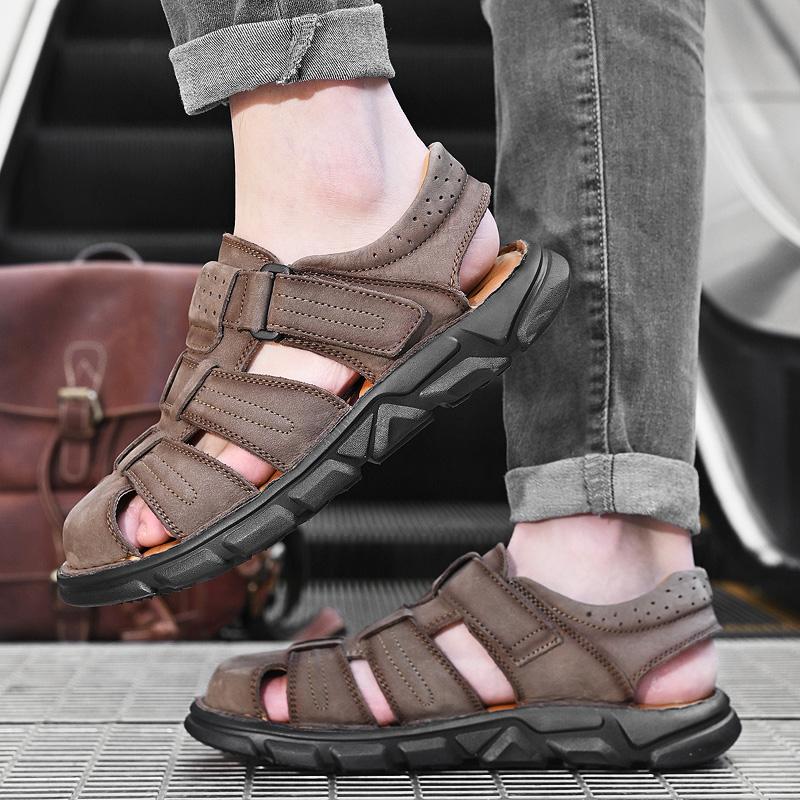 Classic Men Sandals Summer Genuine Leather Sandals For Men Outdoor Casual Luxury Sandal Retro Men Gladiator Shoes Big Size 38 -48