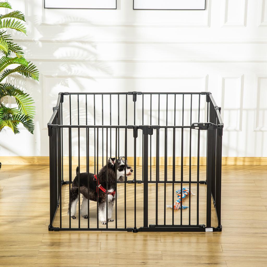 Fireplace Safety Barrier, Foldable Modular Dog Playpen Enclosure 8 Panels with Door, No Drilling
