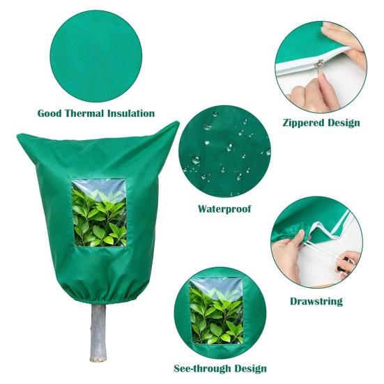 Plant Freeze Protection Cover Frost Cover with Window Zipper Drawstring Cover Bag for Plant Winter Protection