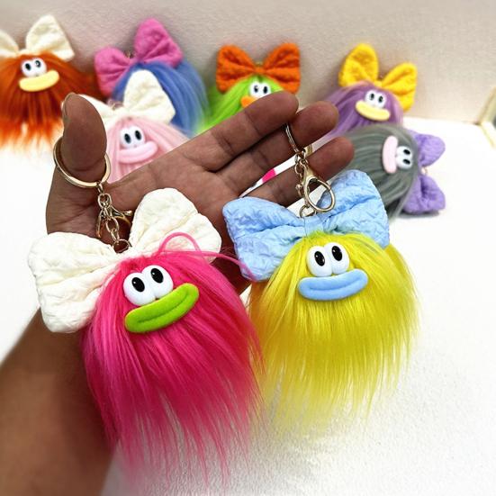Keychain Cartoon Plush Doll Wearing Big Bowknot Decor Big Mouth Design Charm Key Chain