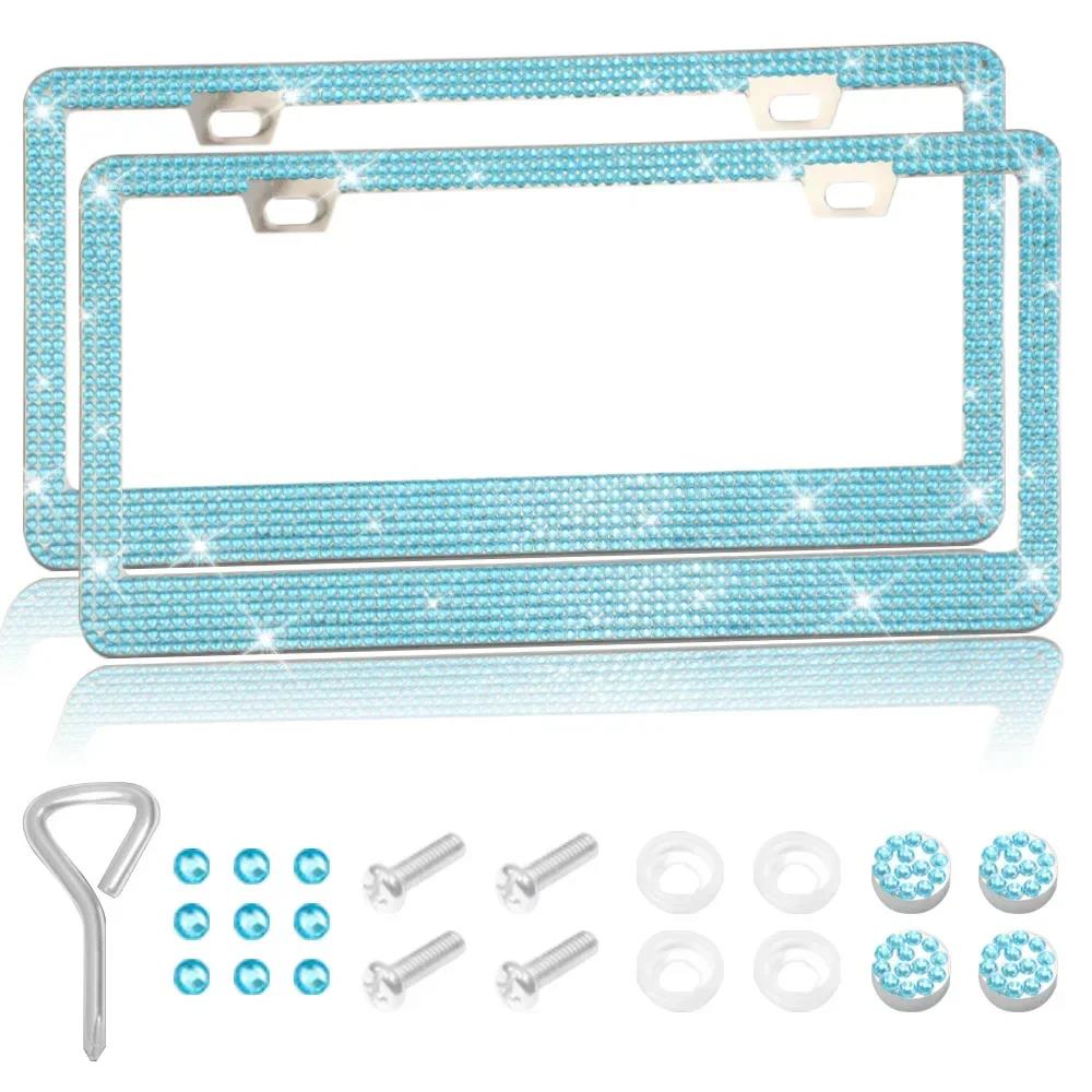 NEW Bling Crystal Car License Plate Frame Women Rhinestone License Plate Frame Cover Holder Car Accessories with Screw 31*16cm License Plate Covers