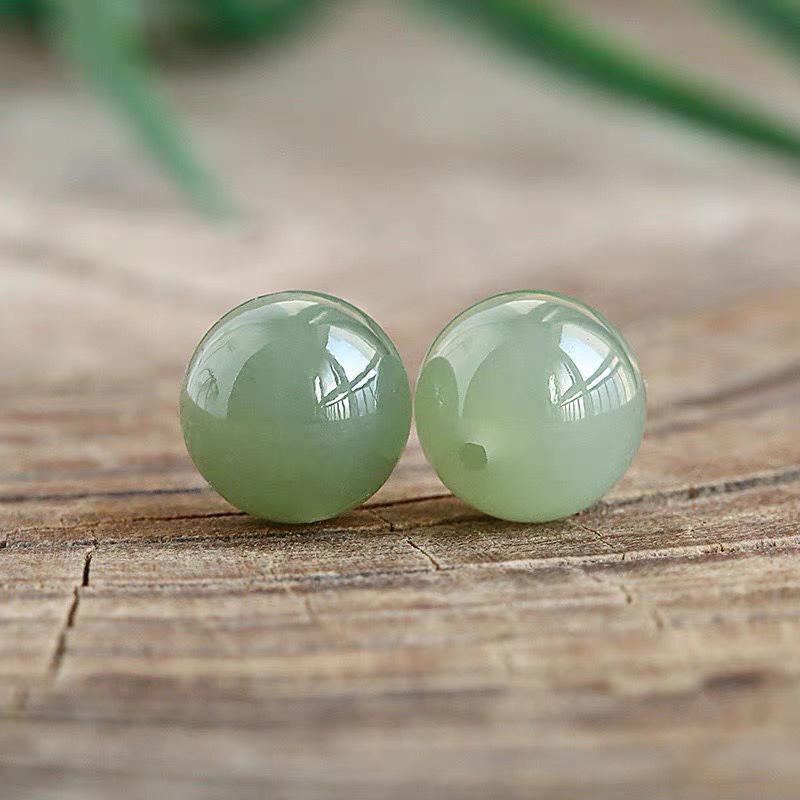 Natural Hetian Jade Clear Water Green Round Beads - Qingbai Jade Loose Beads for DIY Bracelets and Necklaces.