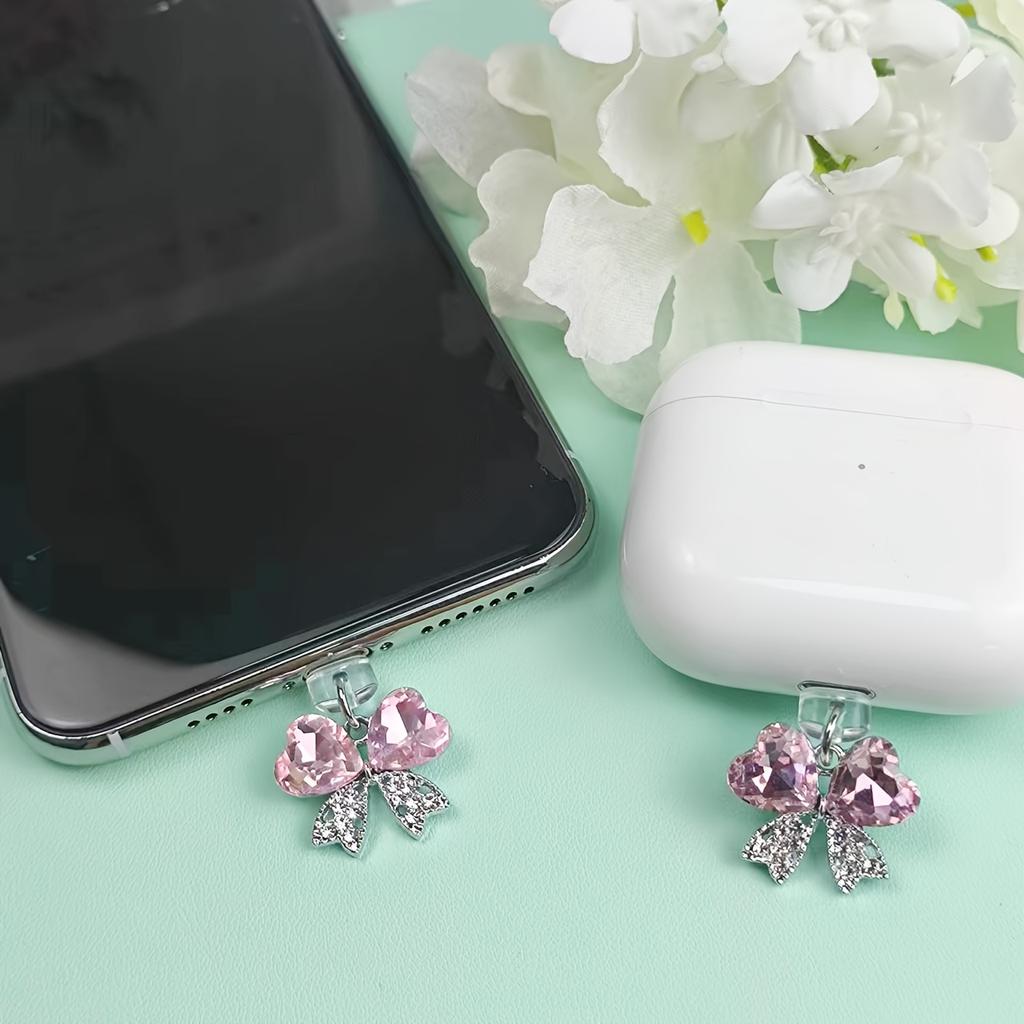 1pc Sparkling Rhinestone Butterfly Dust Plug, Aluminum Alloy Anti-Dust Cap for Type-C & IPhone Ports