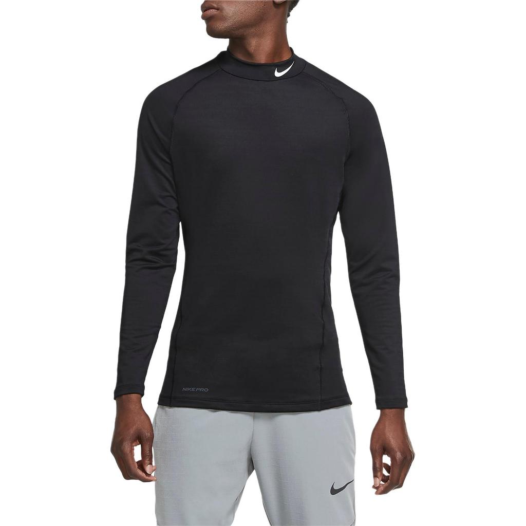 Nike Pro Color Block Logo Design Stand Collar Long Sleeve T-Shirt Men tops Black CU4970-010