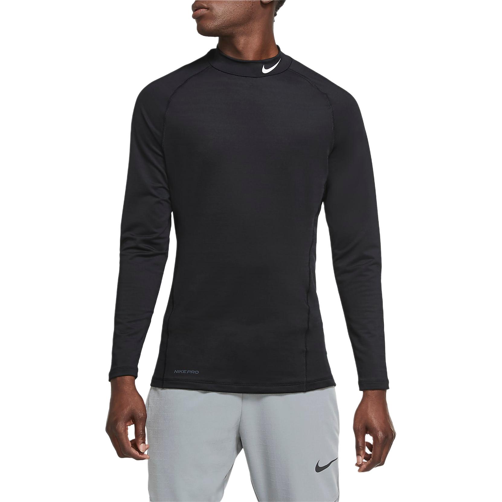 

Nike Pro Color Block Logo Design Stand Collar Long Sleeve T-Shirt Men tops Black CU4970-010 XL