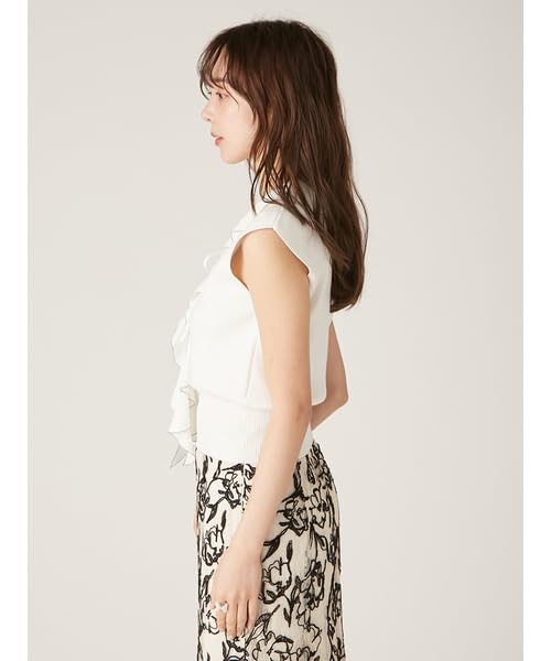 Lily Brown Ruffle Detail Bowtie Knit Top White Women's (LWNT252001)