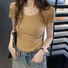 Special Offer, South Korea Dongdaemun European Goods U-neck Short-sleeved T-shirt Women's Pleated Irregular Design Summer New Versatile Top