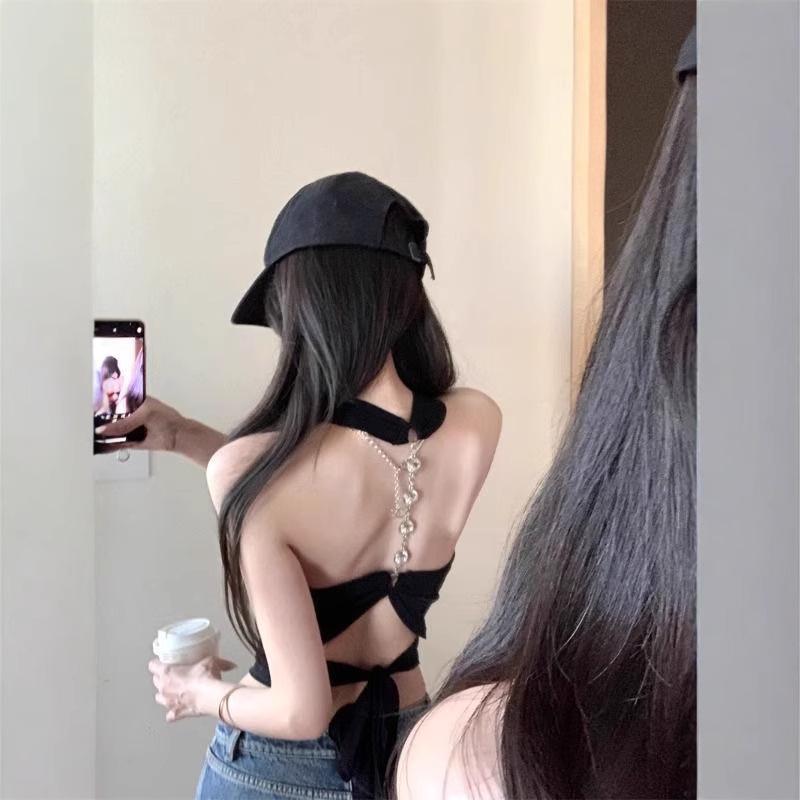 

Black Lace-Up Halter Tank Top - Women s Slimming Summer Design Small