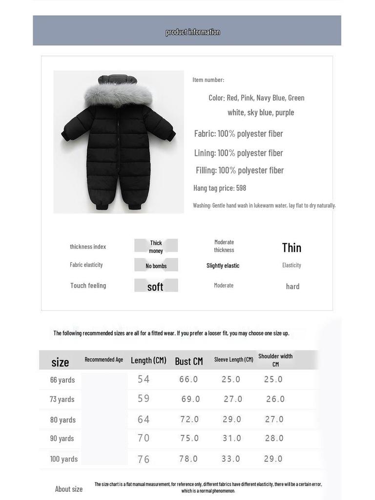 Winter Baby Jumpsuit with Fur Collar and Velvet Lining
