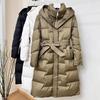 Warm Thickened Slim Fit Down Coat Long Hooded Knee Length Solid Color Casual Waist Slimming Winter Jacket