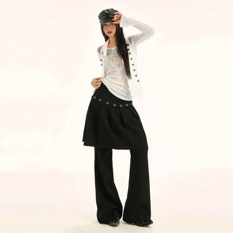 American Retro Pleated Skirt-Pants Two-Piece Long Suit with Unique Design