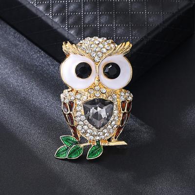 Delicate Cute Owl Brooch Alloy Rhinestone Cartoon Animal Clothing Small Accessories Blazer Corsage Wholesale