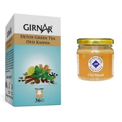 Girnar Detox Green Tea (36 Tea Bags) + Jyoti Ben's Chai Masala - 380 Gm