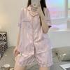1011 New Ice Silk Pajamas Women's Summer Thin Short-sleeved Summer Simulated Silk Loungewear Two-piece Set
