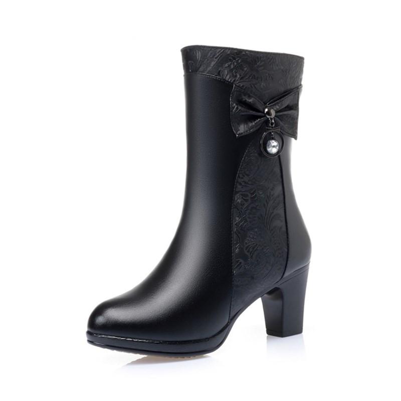 Fashion AIYUQI Winter Boots Women Wool Keep Warm 2025 New Genuine Leather Shoes Woman Boots Fashion Bow Female Fashion Boots Thick Heel