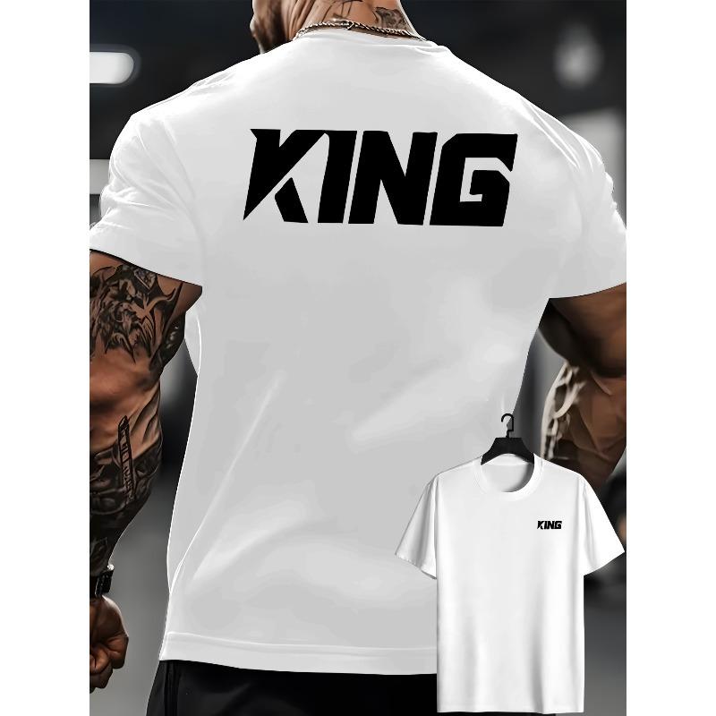 

Men s Casual Fashion Daily T-Shirt with Large KING Lettering on the Back, Sporty Casual Micro-Stretch T-Shirt, Versatile Classic Fit for Sports S белый
