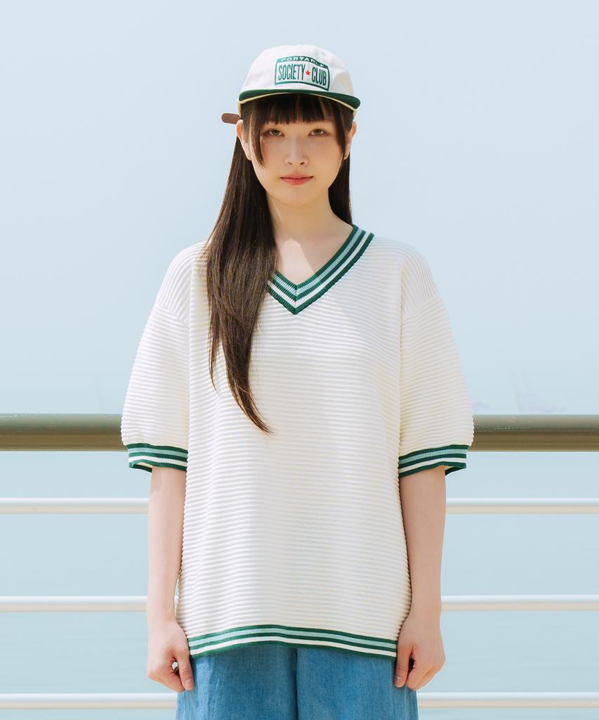 Pieseussi Breeze Oversized V-Neck Short Sleeve Knit _ Green