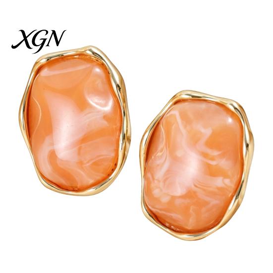 Gift for Her on Birthday 1 Pair Natural Healing Stone Stud Earrings Women, Gold Lightweight Daily Wear Plated Oval Resin Earrings, Faux Crystal