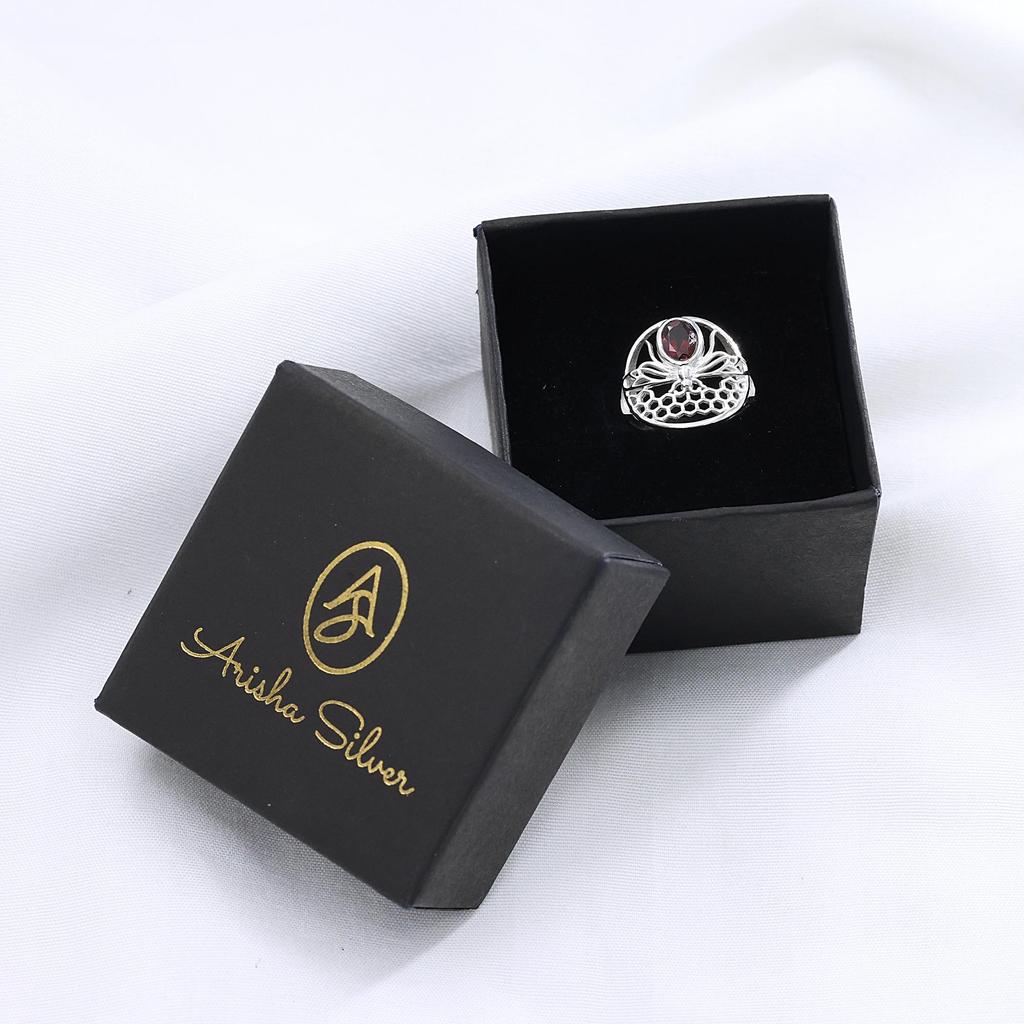 Honey Bee Garnet Silver Ring 925 Sterling Silver Jewelry Handmade Ring