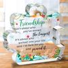 Heartfelt Acrylic Friendship Plaque - "Friendship" Engraved Inspirational Quote with Floral & Beach Scene Design - Perfect Keepsake Paperweight for B