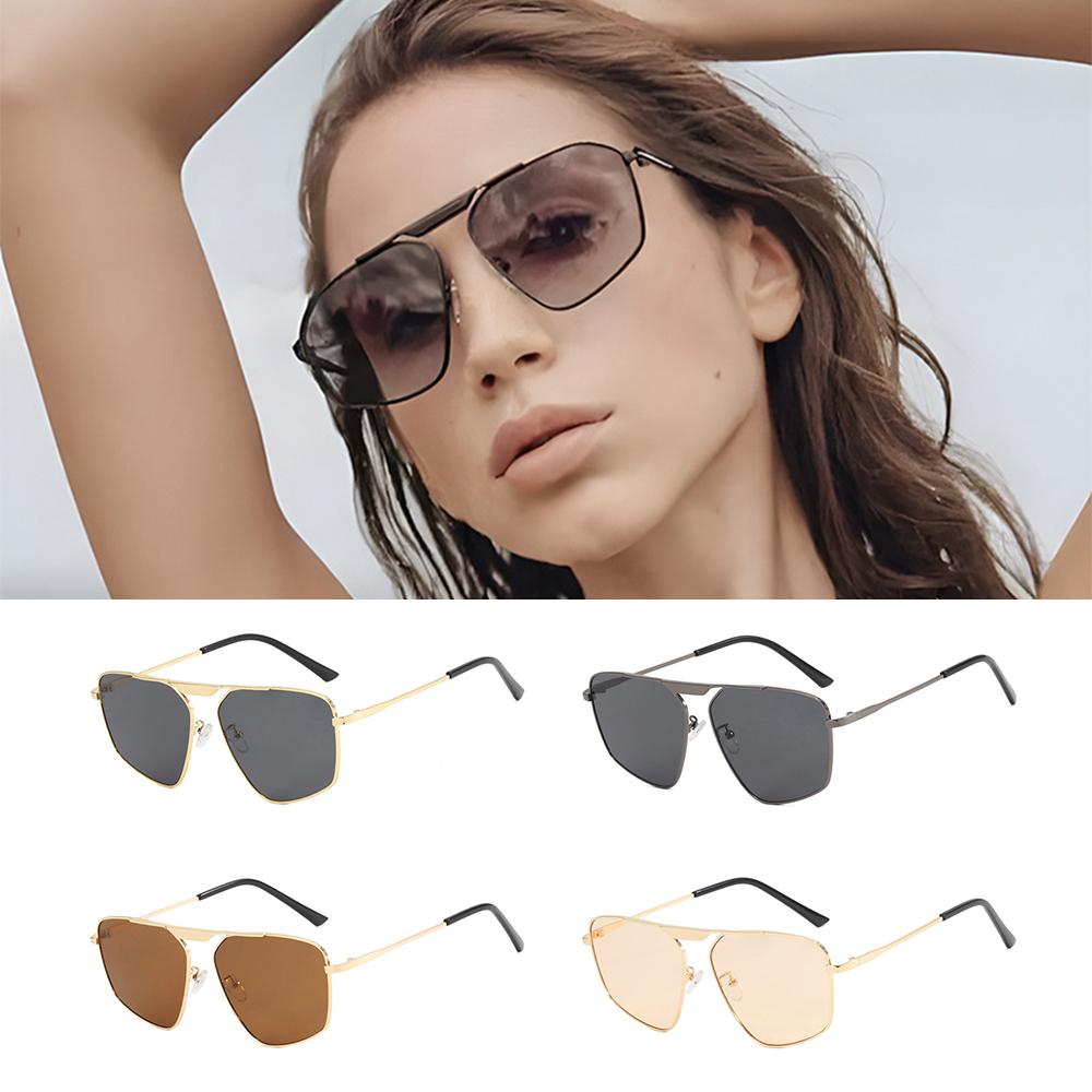 Large Frame Polygonal Metal Sunglasses Single-Beam Driving Beach Shades  for Women & Men