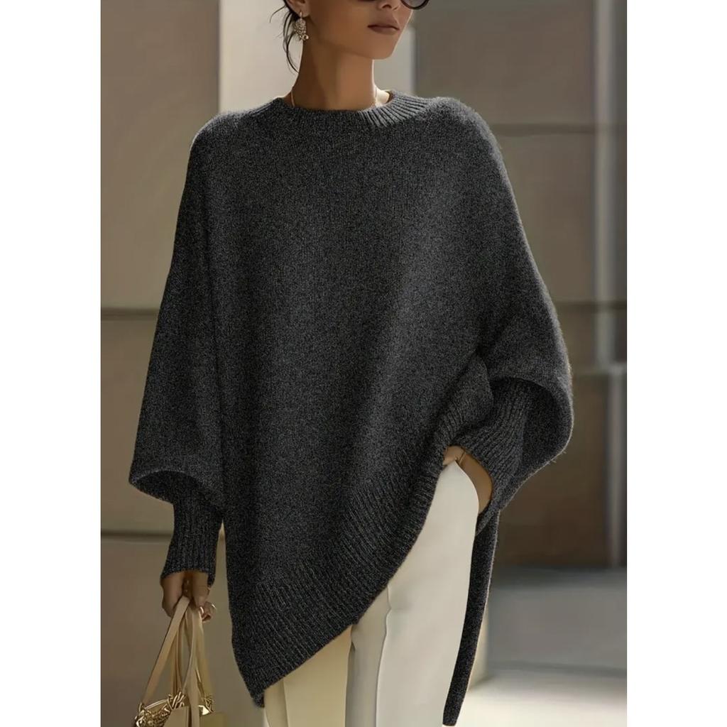 Women's Crew Neck Long Sleeve Knit Top Loose Fit Casual Solid Thick Faux Cashmere Oversized Pullover