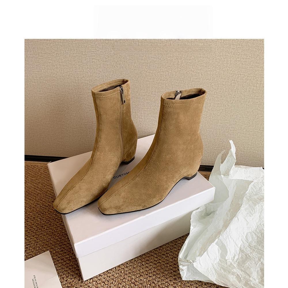 

2025 новые французские ретро универсальные повседневные тонкие ботильоны минималистичный изысканный темперамент маленькие ботильоны корейские женские ботинки 40 хаки