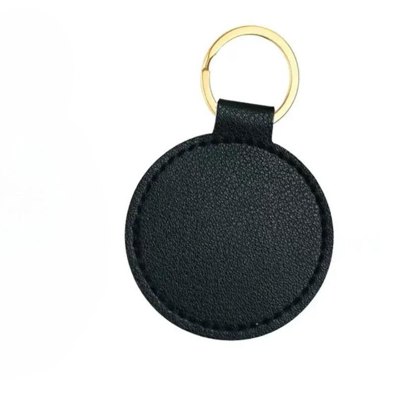 Laser Engrave Round PU Leather Keychain Custom Circle Key Chain Holder Company Activity Hotel Number Keyring Gift
