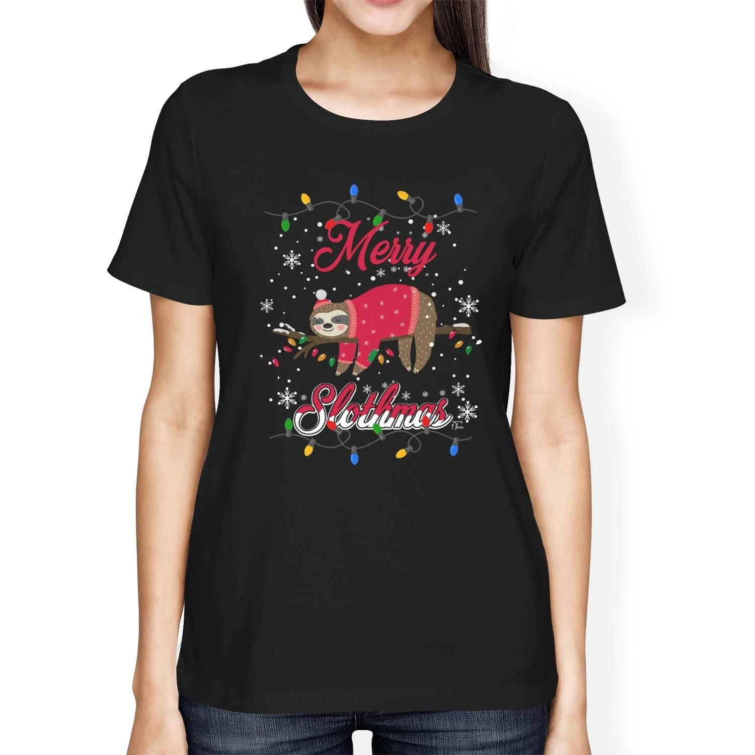 1Tee Womens Loose Fit Lazy Merry Slothmas! T-Shirt XL