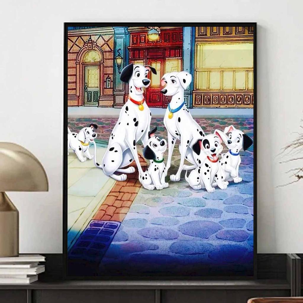 5D DIY Diamond Art Painting Kits for Adults, The Puppy Family On The Street Full Round Crystal Diamond Kits for Beginner for Home Wall Decorate