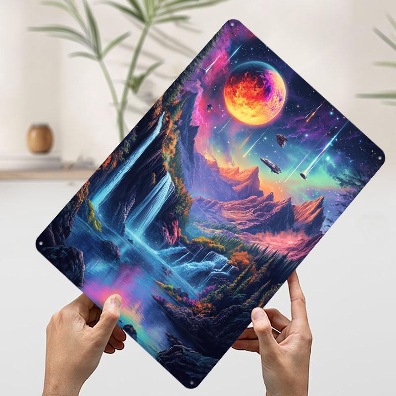 Fantasy-Wasserfall-Landschaft Blechposter Benutzerdefinierte Wandkunst Vintage Metallschilder Retro Blechschild für Schreibtischdekoration Haus Heim