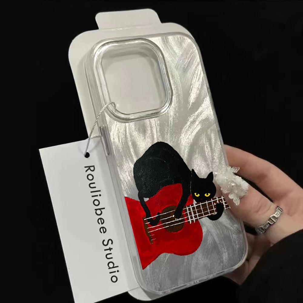 Artistic Black Cat Phone Case For iPhone 17 16 15 14 13 12 11 Pro Max 16 15 14 7 8 Plus XS XR X Silicone Shockproof Bumper Cover