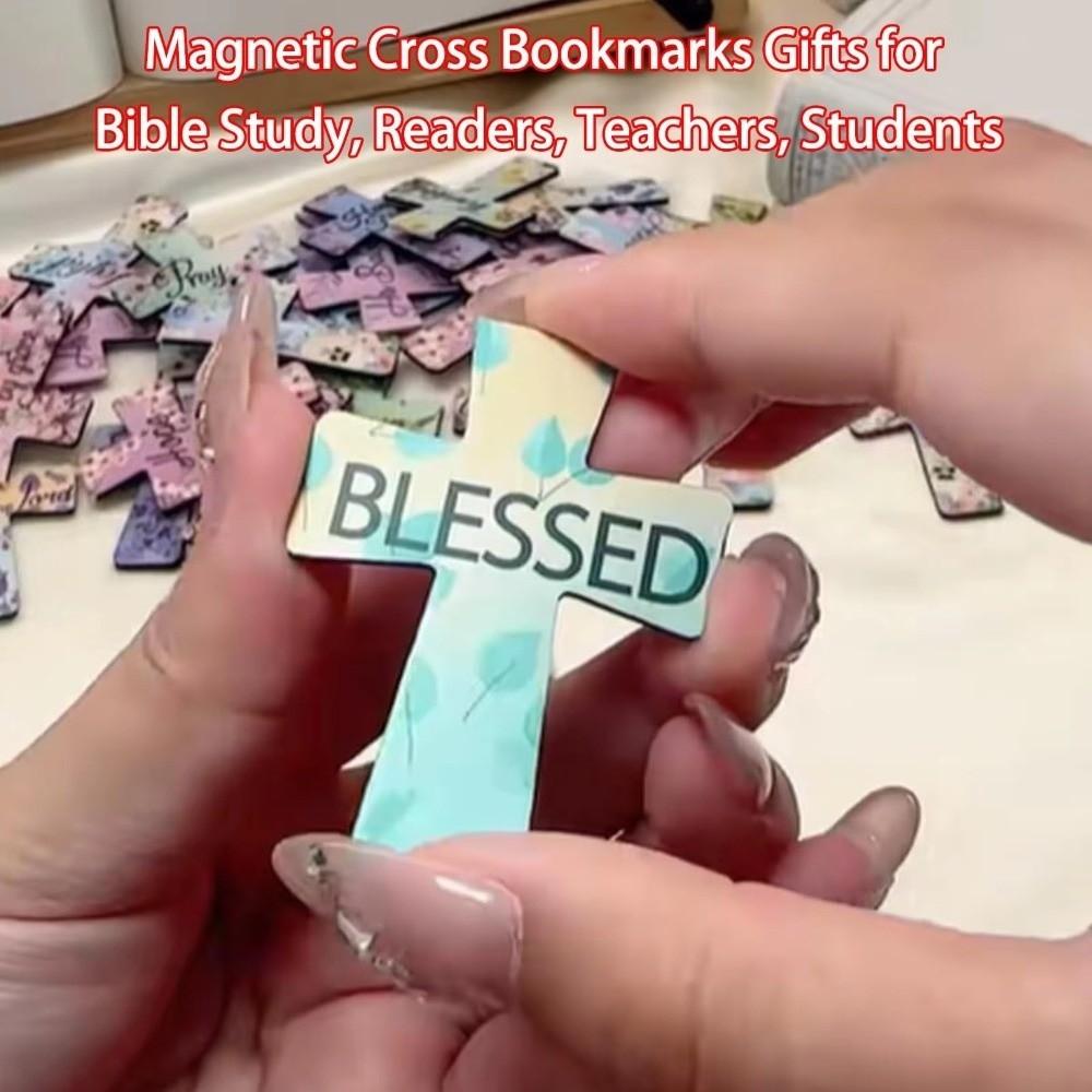 12/16/24PCS Plastic Bible Magnetic Bookmarks Double-Sided Leather Material Cross Bookmark Cross Shape Durable Construction