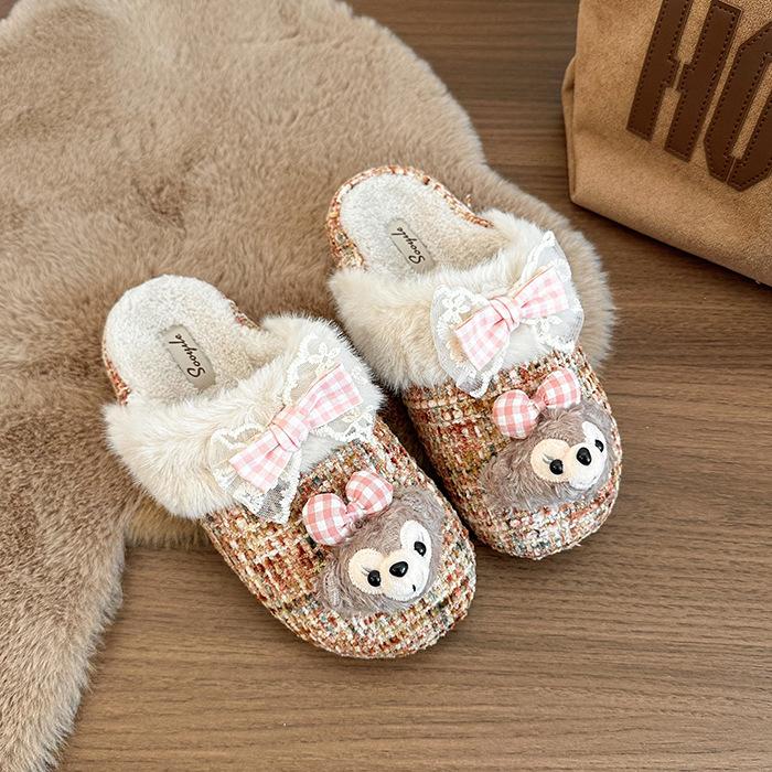 

Шлепанцы для девочек Shirley Rose из хлопкового вельвета, повседневные, осенне-зимние, милые мультяшные, с теплым мешком на голову, пушистые шлепанцы 41 хаки