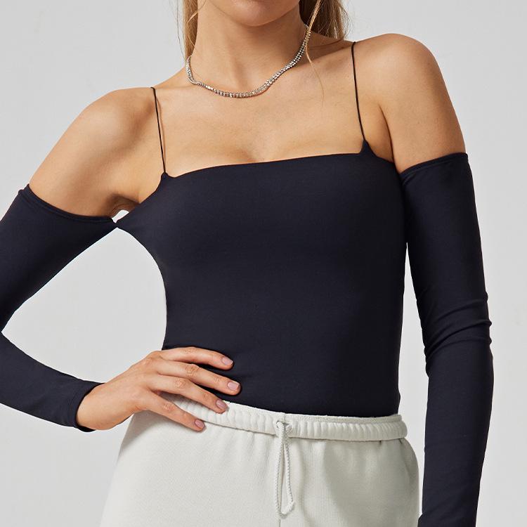 

Осенняя женская спортивная футболка с длинным рукавом и открытыми плечами для йоги и танцев. L