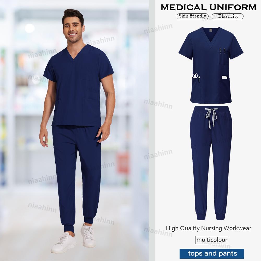 Scrubs Men Women Scrubs Uniforms Medical Jogger Set Nurses Accessories Dental Clinic Pet Grooming Scrub Top Pants Sets
