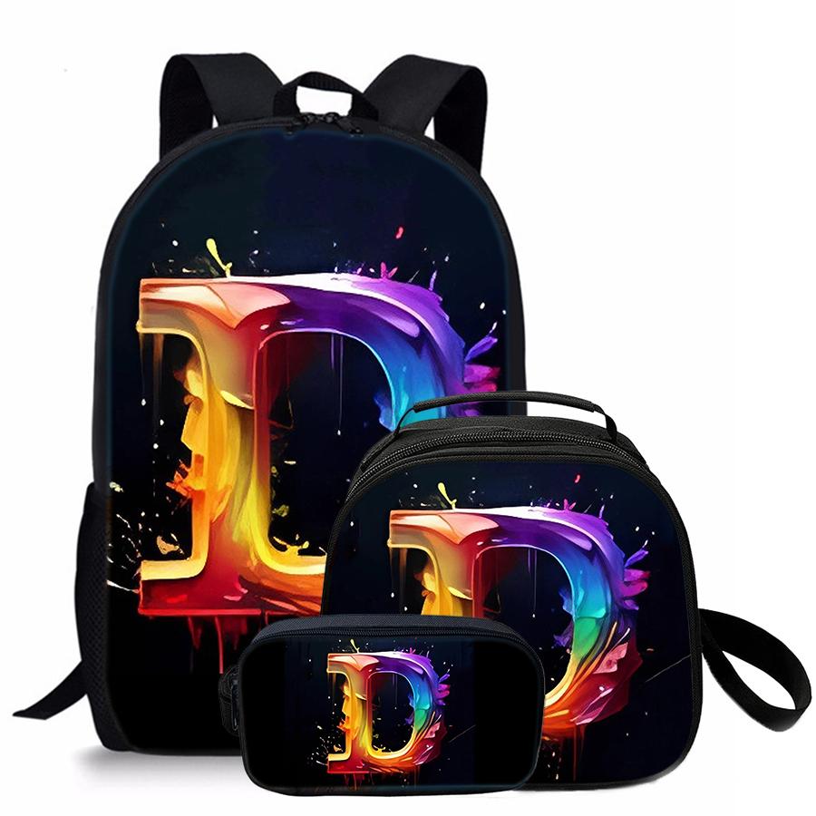 3 Pcs Set Letter Round Lunch Bags ,Pencil Bags ,School Bags For Boy/Girls Best Gifts 2D Flat Cartoon Backpack For Children