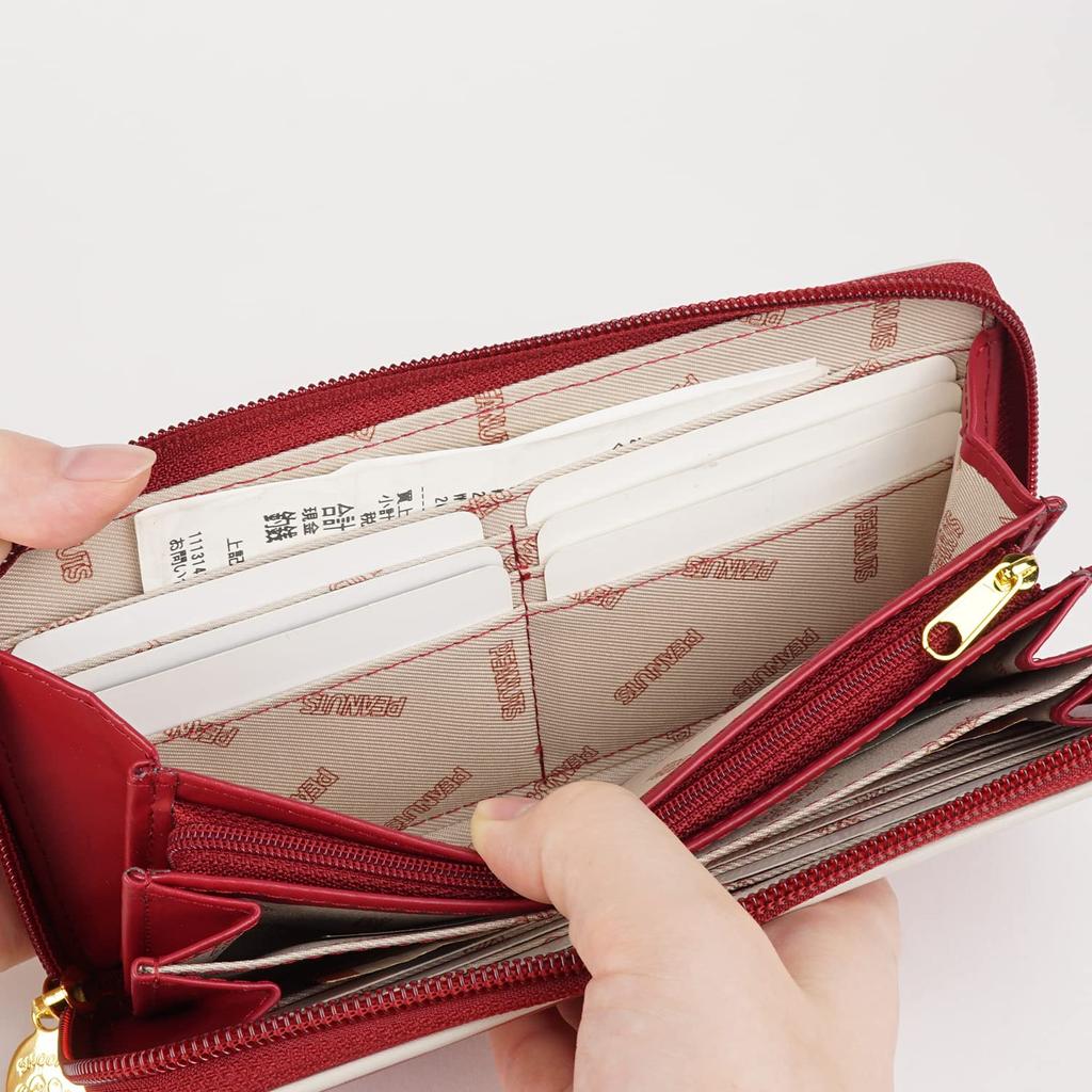 Snoopy Round Zipper Long Wallet Embossed Cute Peanuts SNOOPY PEANUTS Character Cute Large Capacity Wallet Wrapping Christmas [E-mono] Women's (Green)