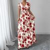 Rose Print V-neck Short-sleeved Slim Dress - Elegant Summer Women's Clothing 2026