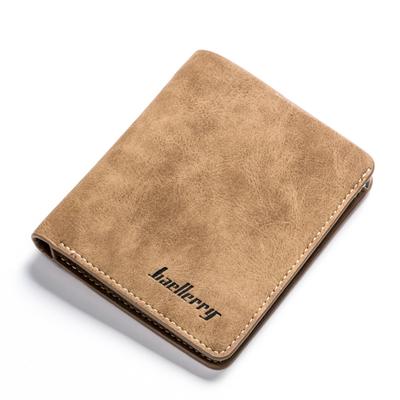 Cartera corta para hombre, estilo vintage, de gamuza, plegable, con dos pliegues, billetera vertical, ranuras para varias tarjetas, tarjetero