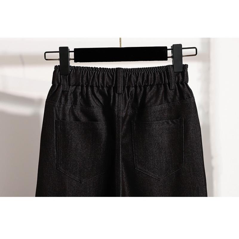Dimanaf 2025 Plussstørrelse Høst Dame Jeans Elastiske Vide ben Bukser Denim Basic Høy midje Oversize Bukser
