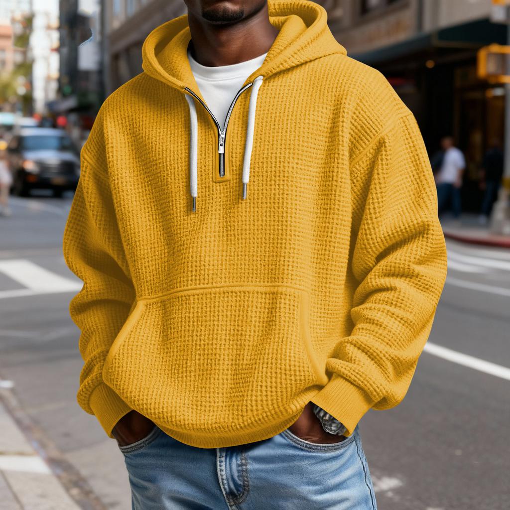 Men's Casual Color Zipper Long Sleeve Hooded Sweatshirt, Everyday Zipper Casual Long Sleeve T-Shirt