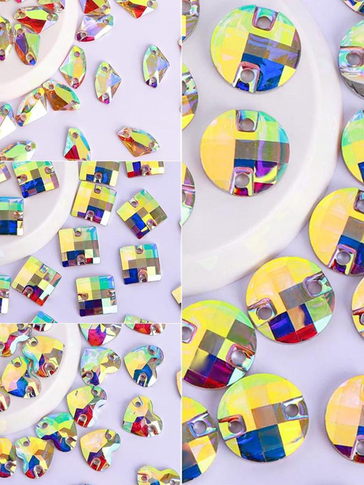 Hand-Sewn Water Drop Resin Rhinestones Brooches - Vintage DIY Clothing Accessories