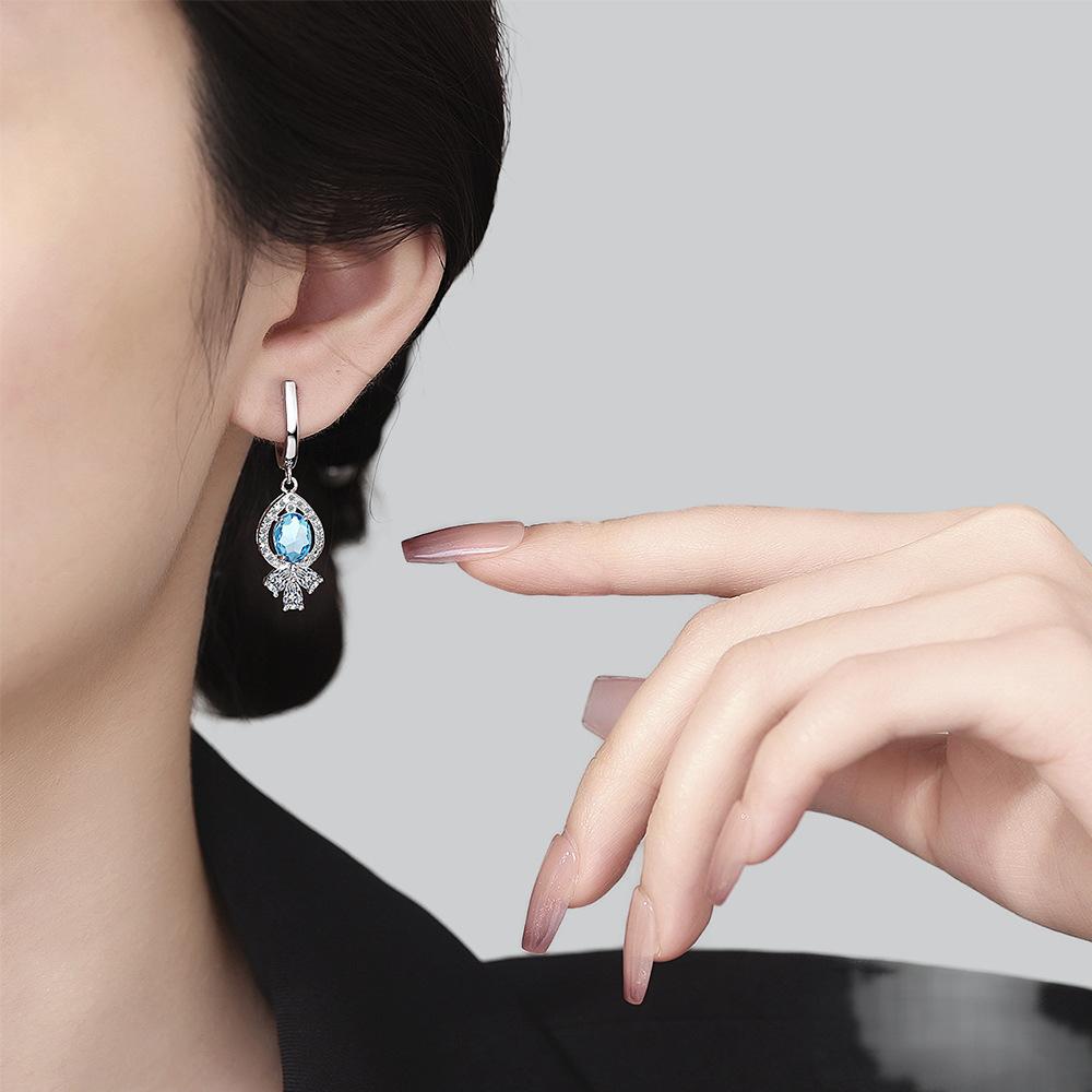 925 Sterling Silver Simple and Fashionable Micro-inlaid Diamond Water Drop Earrings Wedding Anniversary Party Gift