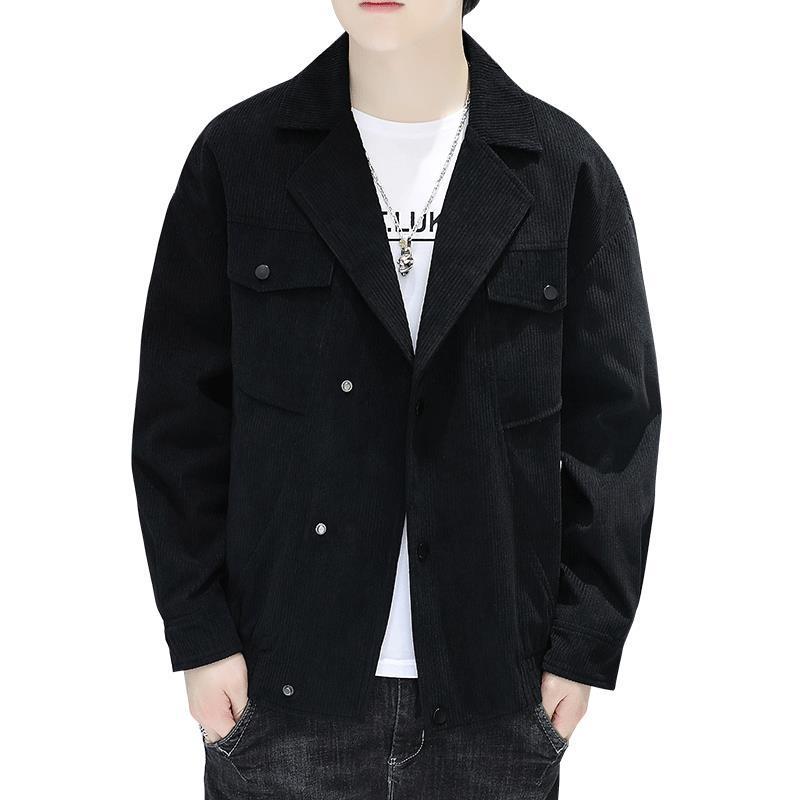 Men's Large Lapel Corduroy Jacket - Stylish Embroidered Spring/Autumn Coat