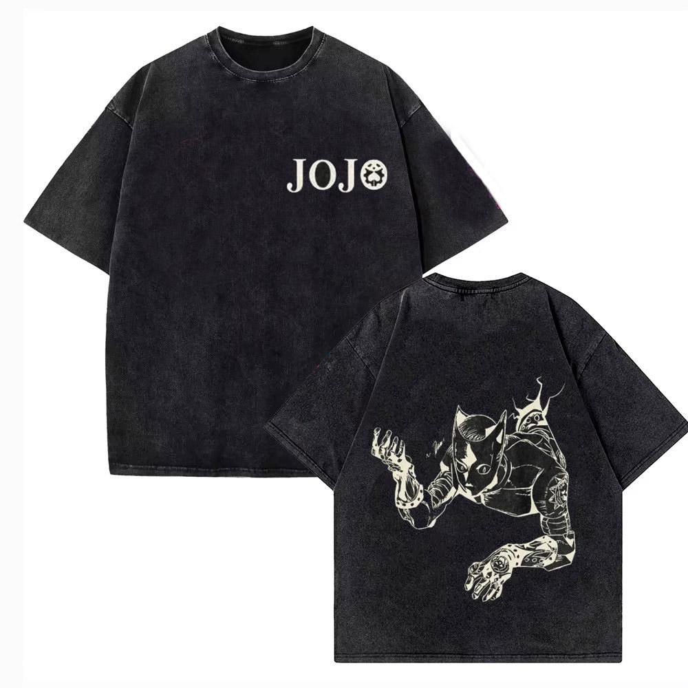 

Vintage Washed TShirt Men JoJo Bizarre Adventure Gyro Zeppeli Streetwear Tshirt Anime Print Cotton Casual Short Sleeve Tshirt S