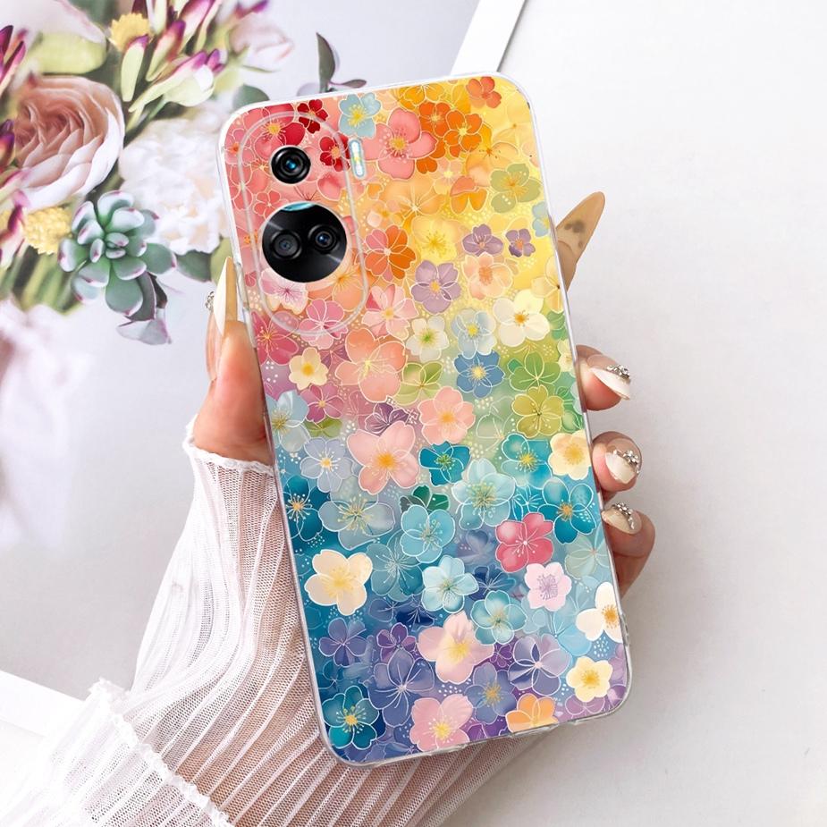 For Honor 90 Lite Case CRT-NX1 Stylish Bow Flowers Painted Cover Soft Slim Phone Case For Honor 90 Pro Honor90 Lite 90Pro Fundas