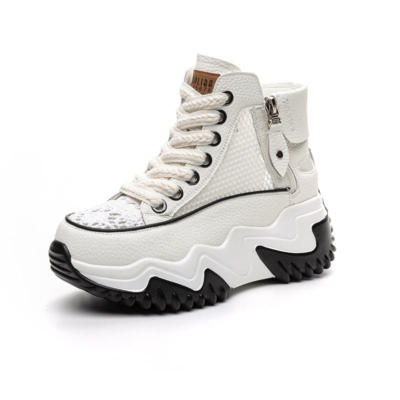 Women's summer 2025 new leather through the net dad shoes retro lightweight inner height increase casual sports shoes platform sandals