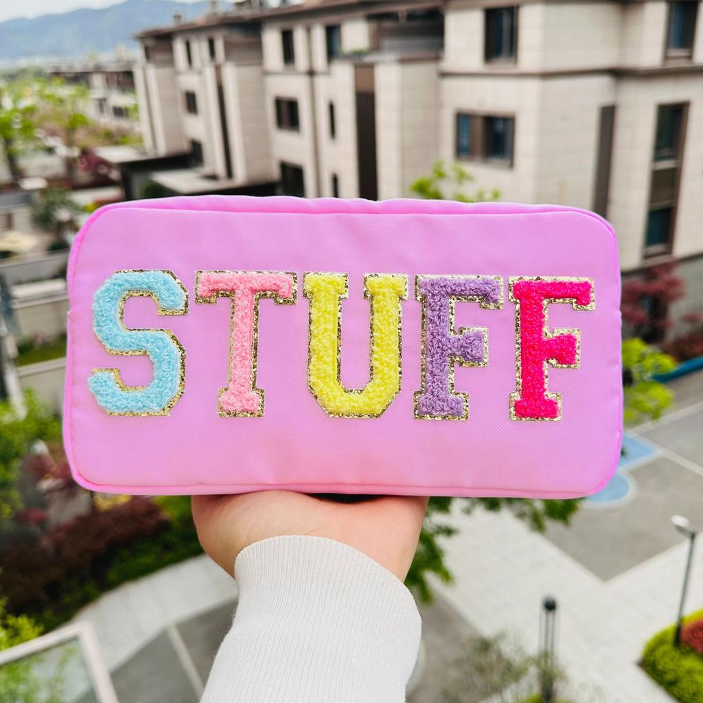 Portable Nylon Women's Cosmetic Bag Simple Letter Sticker Ladies Large Storage Bags Female Make Up Case Travel Clutch Handbags